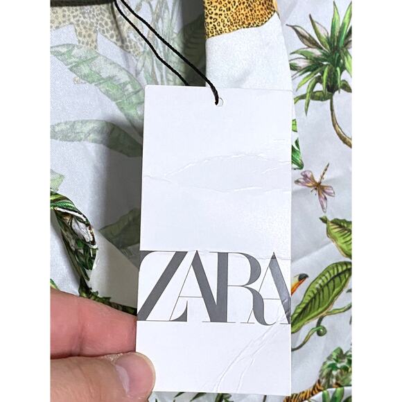 Zara Jungle Button Shirt Women XS Roll Tab Tropical Safari Leopard Boho Vacation - Picture 5 of 10